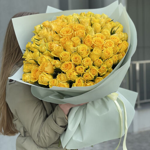 101 желтая роза 40 см